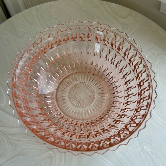 Jeanette 40s Pink Glass Buttons & Bows Console Bowl Centerpiece Valentine’s Day - Picture 2 of 4